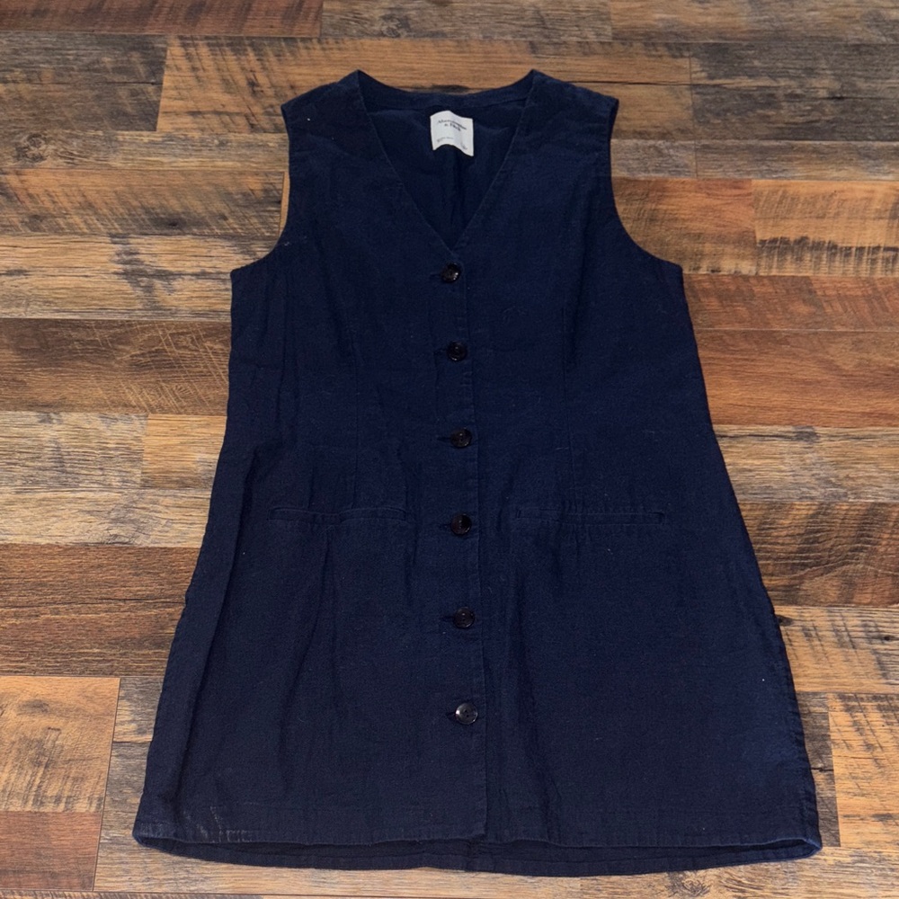 Abercrombie‎ & Fitch Mara Linen-Blend Vest Mini Dress in Navy- size large